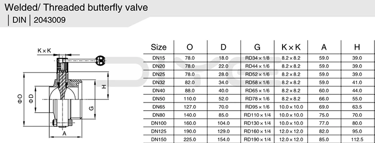 Sanitary Weld Threaded Butterfly Valve
